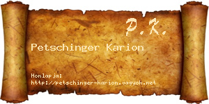 Petschinger Karion névjegykártya